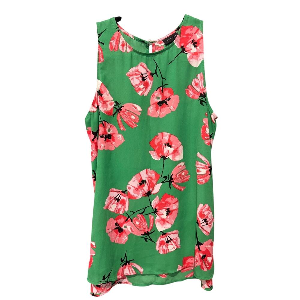Who What Wear Green Pink Floral Tunic Tank Top Sleeveless S